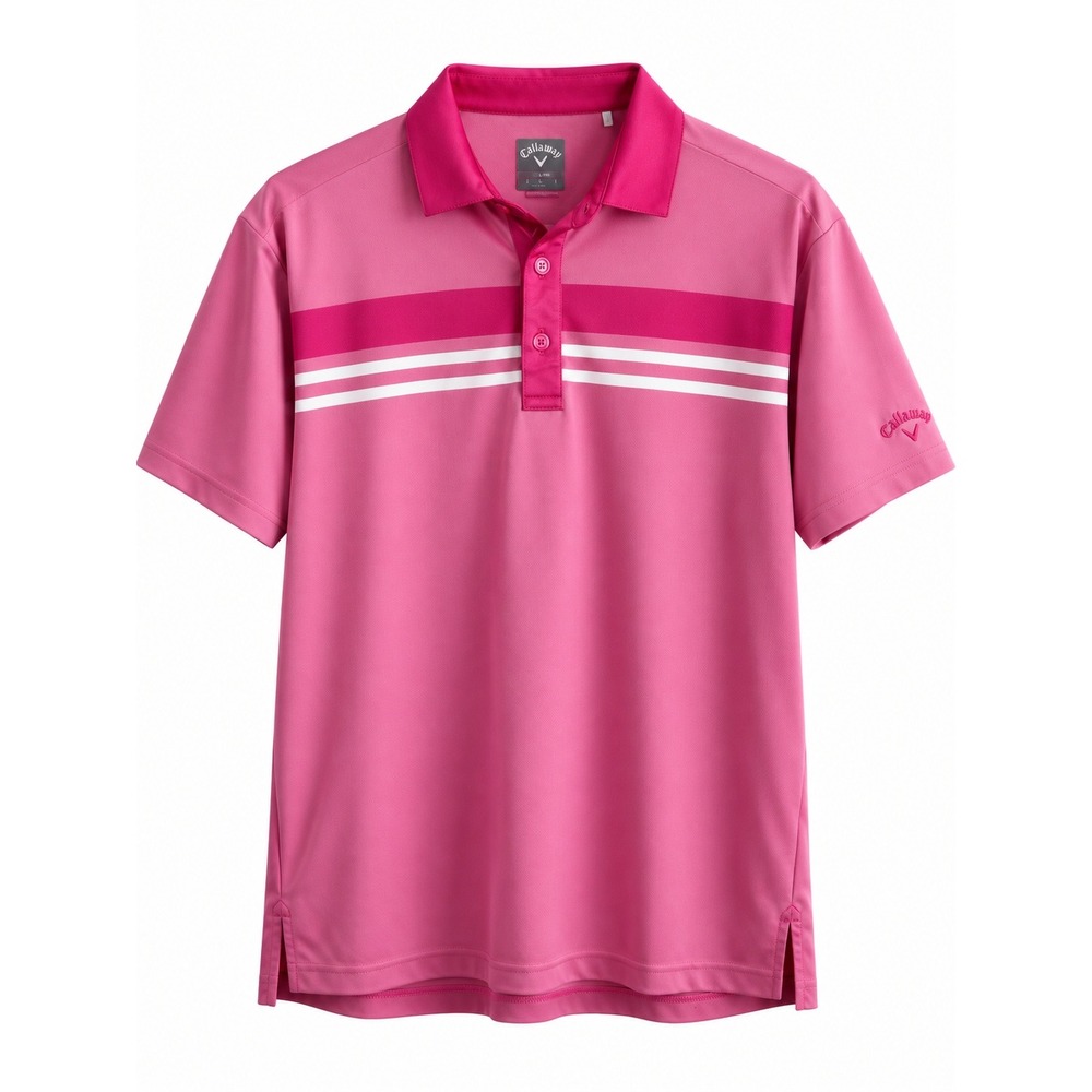 Callaway Opti-Dri Men's Large Pink Striped Golf Polo Performance Shirt